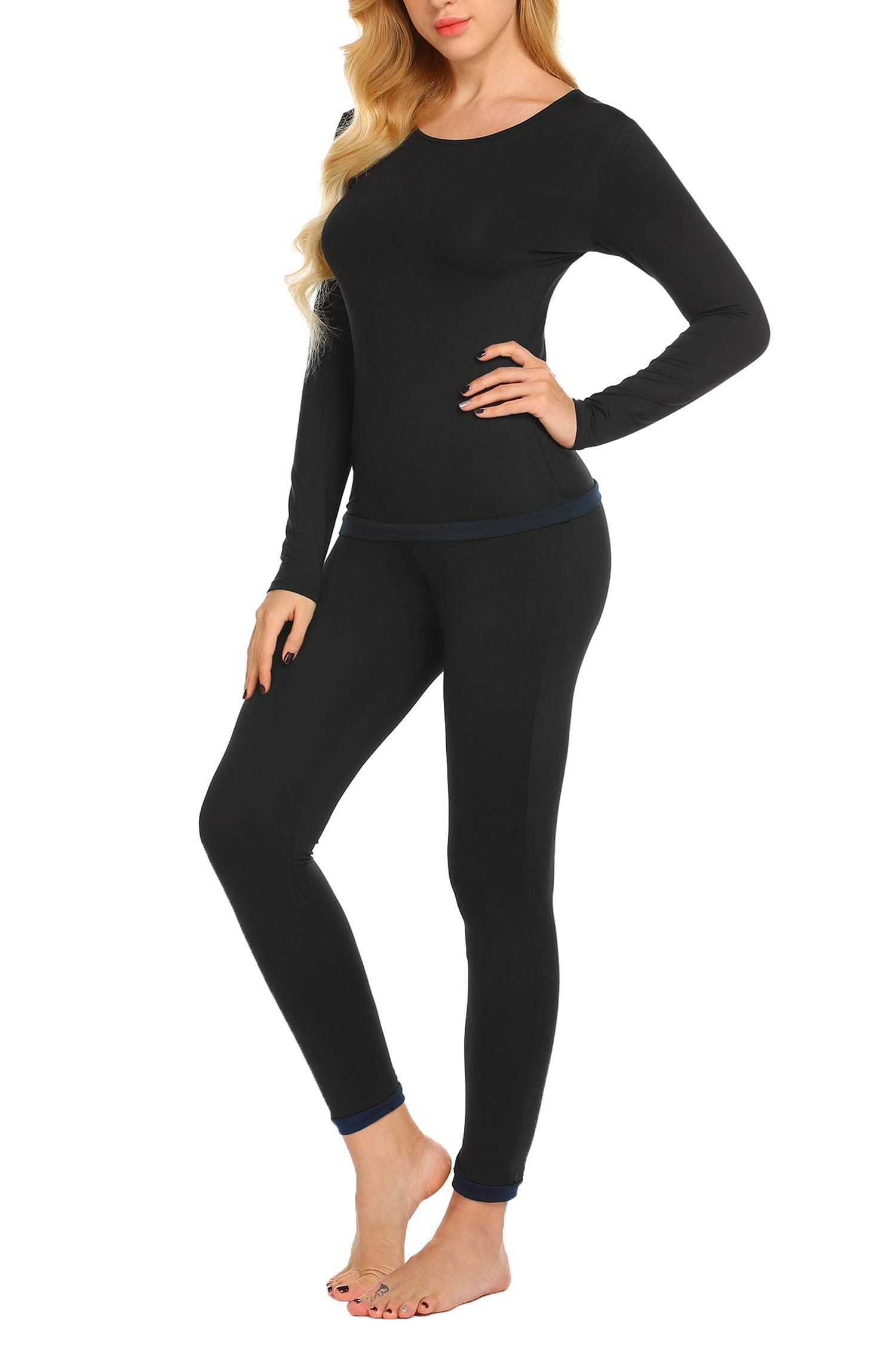 Ekouaer Pyjama thermique pour femme - Intérieur en polaire thermique - 2 pièces - Pour l'hiver