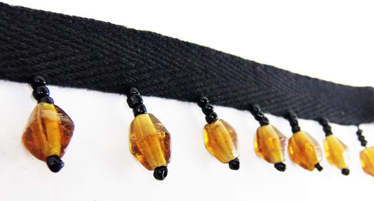 3 Yards Hanging Beaded Fringes- Diamond Shape Topaz Color Glass Beads on Cotton Twill Tape for Sewing Quilting Renaissance Dance Hawaiian Bridal Costumes Drapery Home Decor- Value 3 Yards
