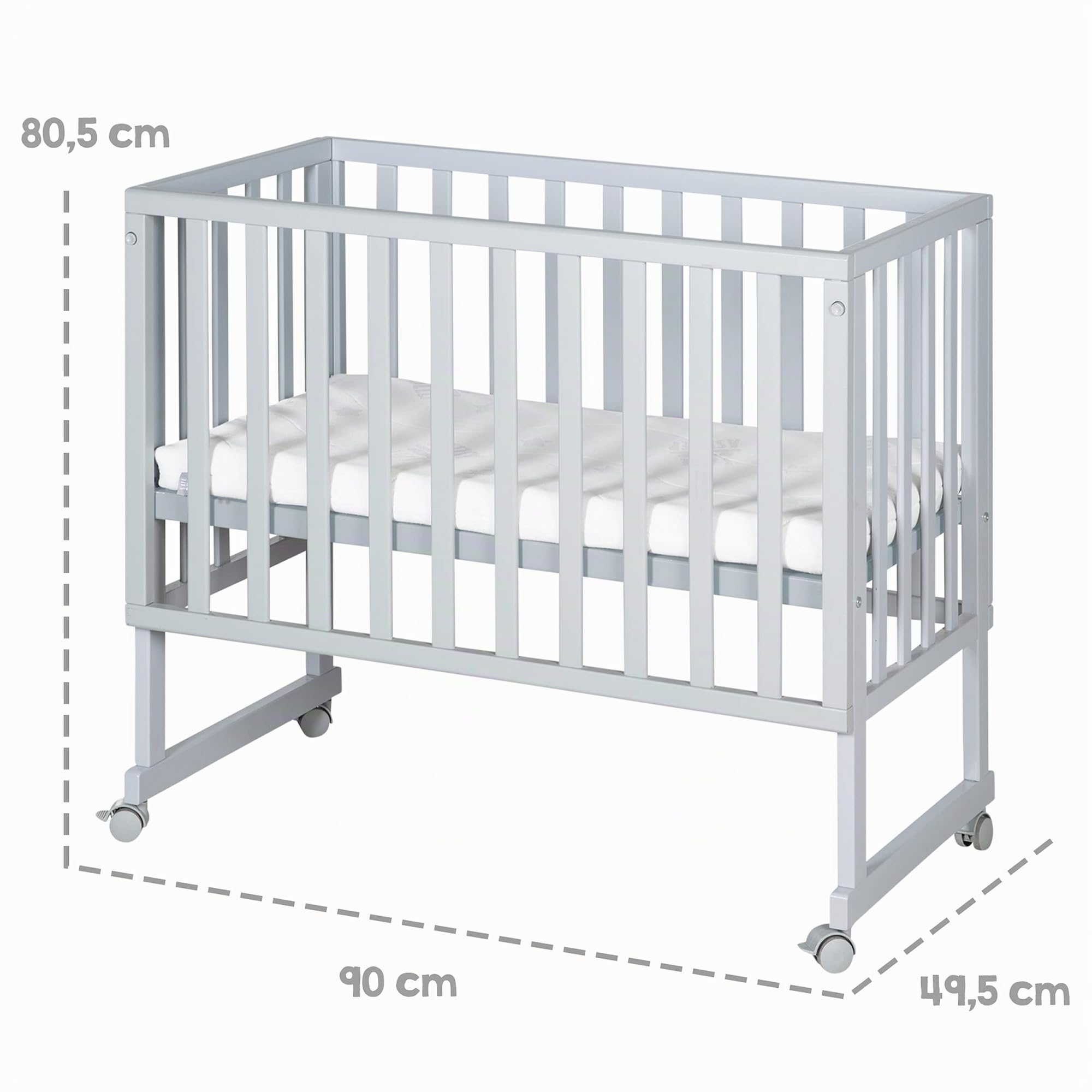 roba Lettino Co-sleeping safe asleep 3 in 1, 45 x 90 cm, Altezza Regolabile, Set Completto con Culla, Inserto, Barriera in Tessuto e Ruote con Freni, Legno Laccato Bianco