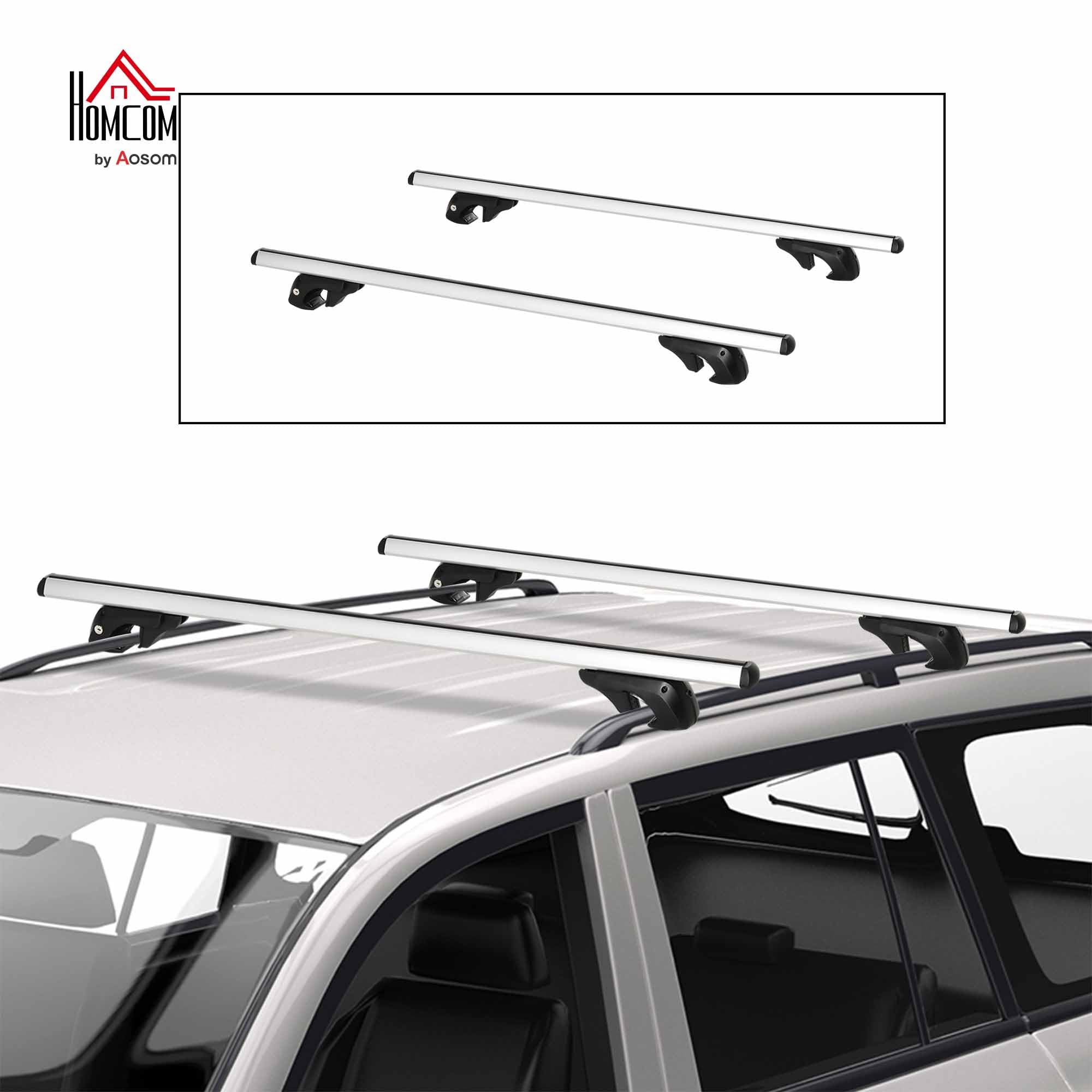 HOMCOM Barras de Techo Universales para Vehículos de Aluminio Bacas Portaequipajes Coche Automóvil Baca para Coche Universales con Cerradura Carga 75 kg 135 cm Plata