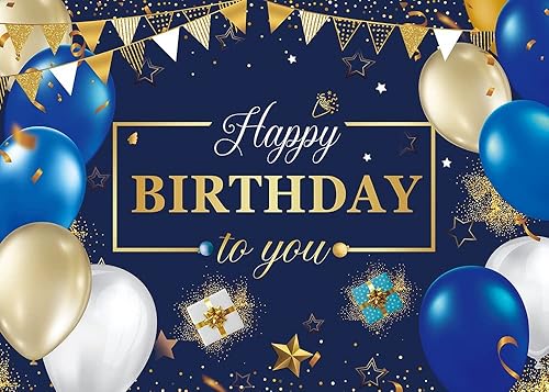 Miniatura 2 de Cenven Telón de fondo de feliz cumpleaños para hombres, azul marino, dorado, regalo de cumpleaños, bandera de estrella, globo, fondo de globo, para
