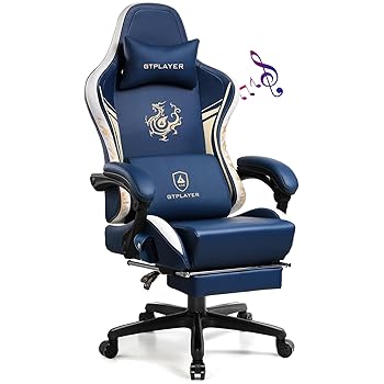 GTPLAYER Gaming Chair with Bluetooth Speakers & Footrest, Blue