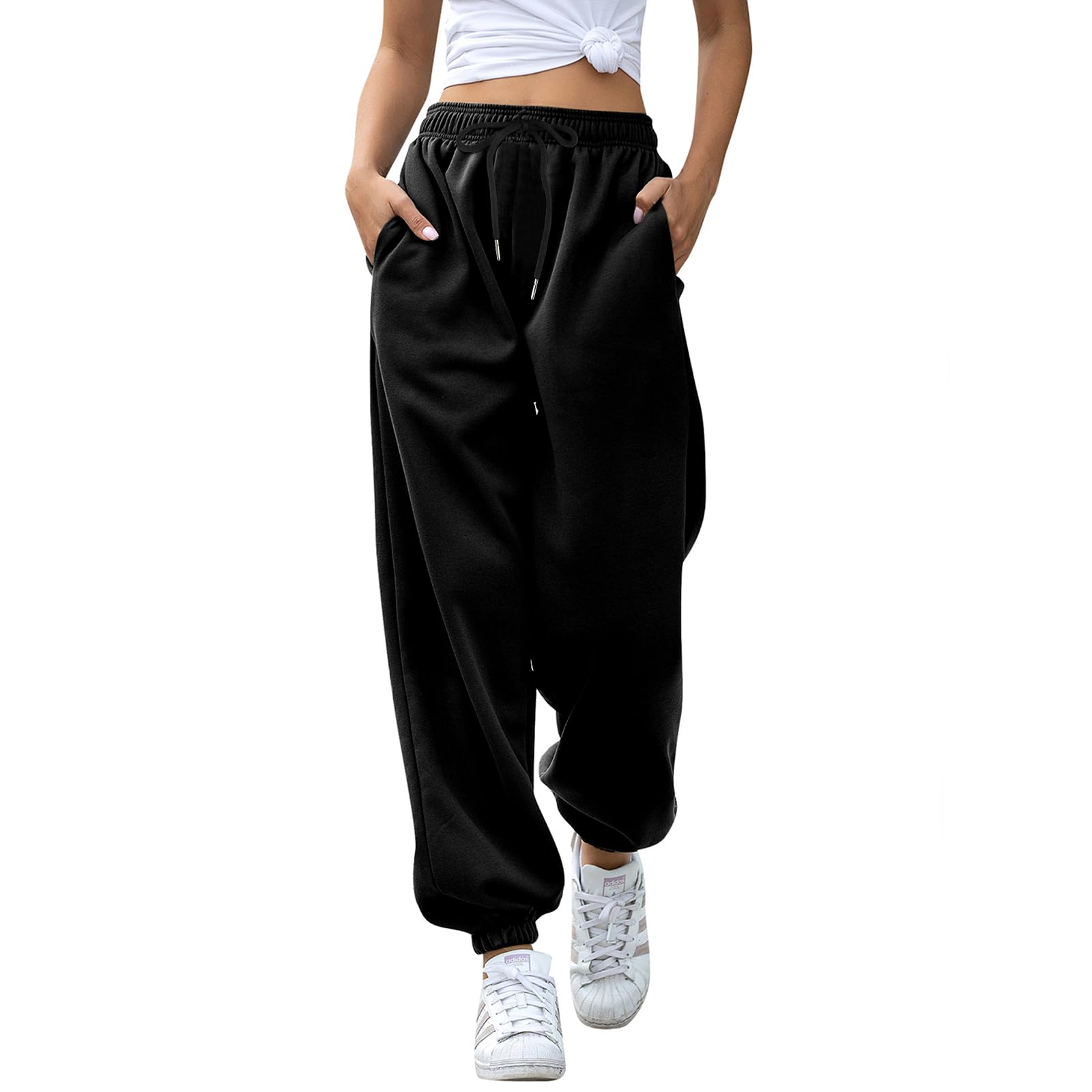 EBANKU Joggingbroek voor dames, effen trainingsbroek, zakken, pijpen met elastiek, baggy pasvorm, elastische taille, voor casual outfits, hiphop, fitness en joggen, Groen, M