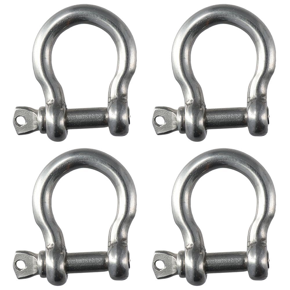 HOBBYIN 4pcs Anchor Shackle, Stainless Steel Bow Shackle, Lifting Shackle, U-Shaped Steel Buckle, Rigging, Chain Connection, Horseshoe Buckle, Arc Buckle