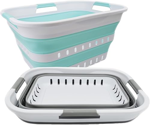 Miniatura 2 de SAMMART Juego de 2-30L (8 galones) cestas plegables de plástico para la ropa sucia  Contenedororganizador plegable  Tina de lavado portátil  Cestas