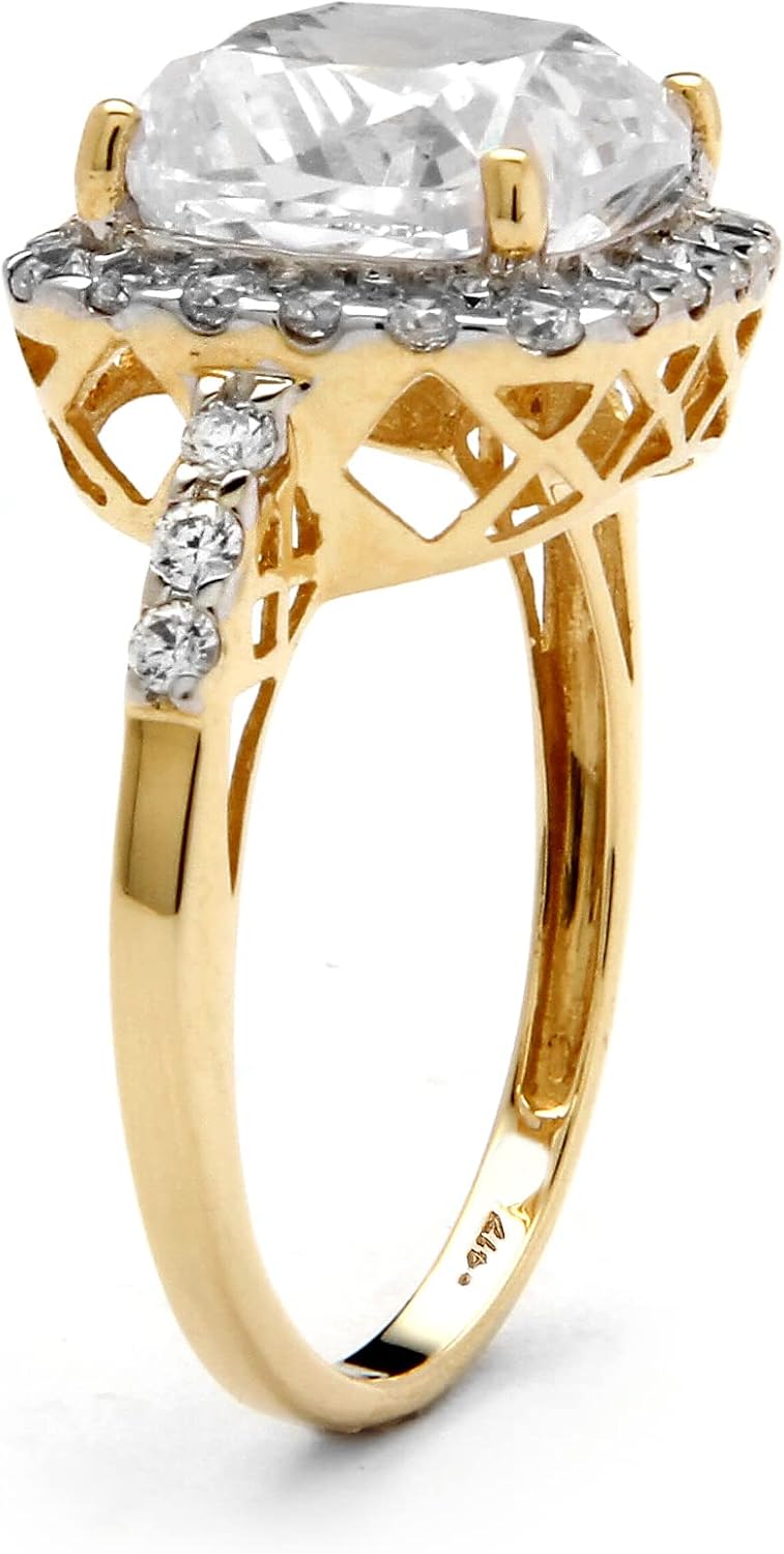 10K Yellow Gold Cushion Cut Cubic Zirconia Cutout Halo Engagement Ring