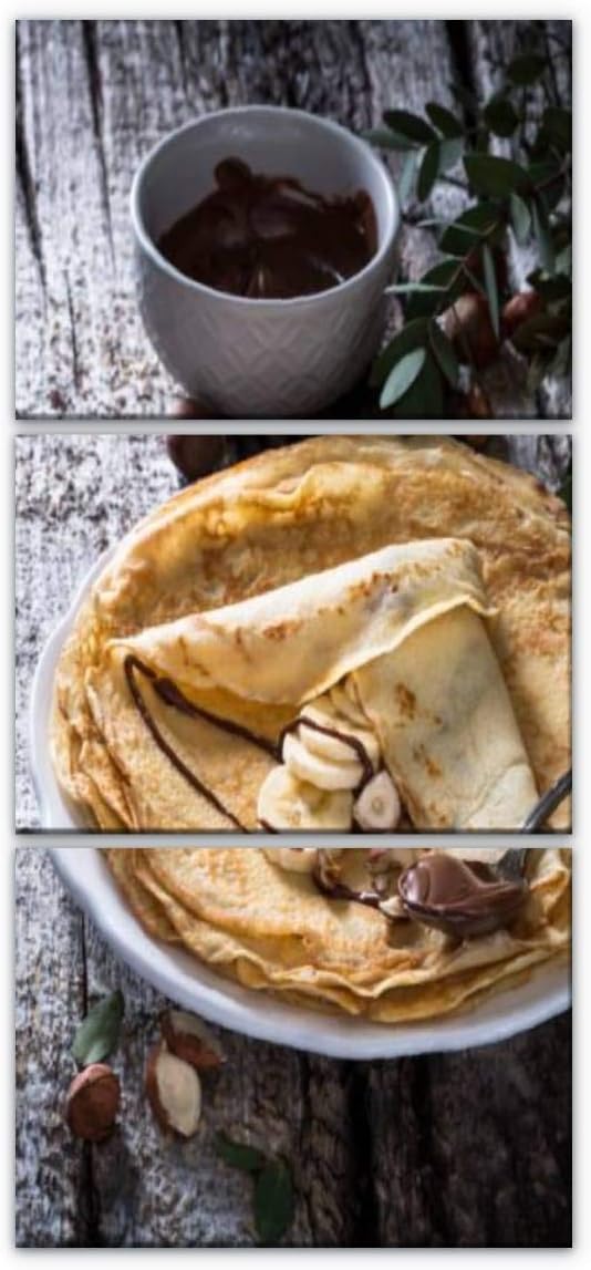 XEPPO1 3 Piece Wall Art Print On Canvas crêpes à la Banane et Chocolat Pour la chandeleur ou le goûter des Modern Abstract Picture Poster for Home Decor Stretched and Framed Ready to Hang 12"x30"x3