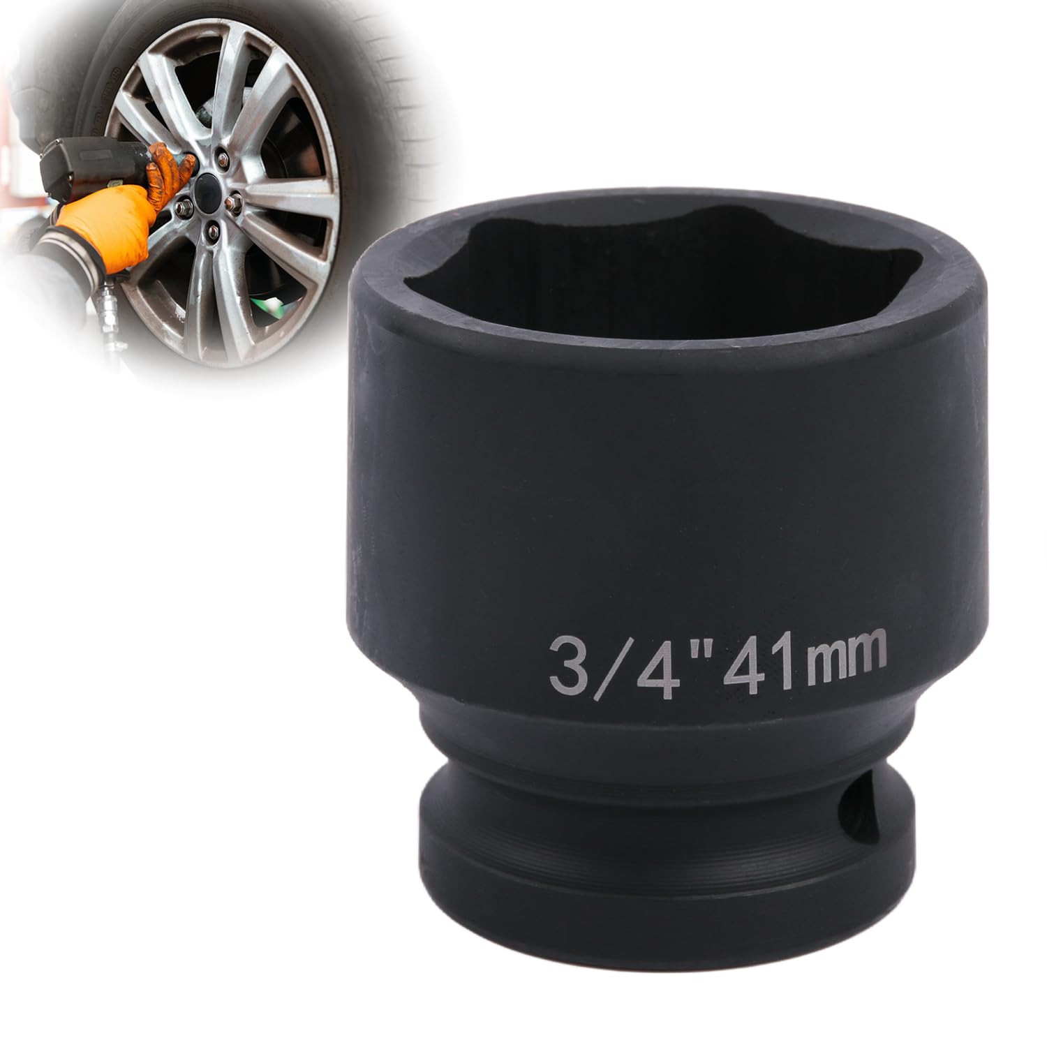 Deep 6-Point Impact Socket 3/4" Drive 41mm,Chrome Molybdenum Steel, Anti-Rust Metric Hex Socket for Car Repairs and Impact Wrench