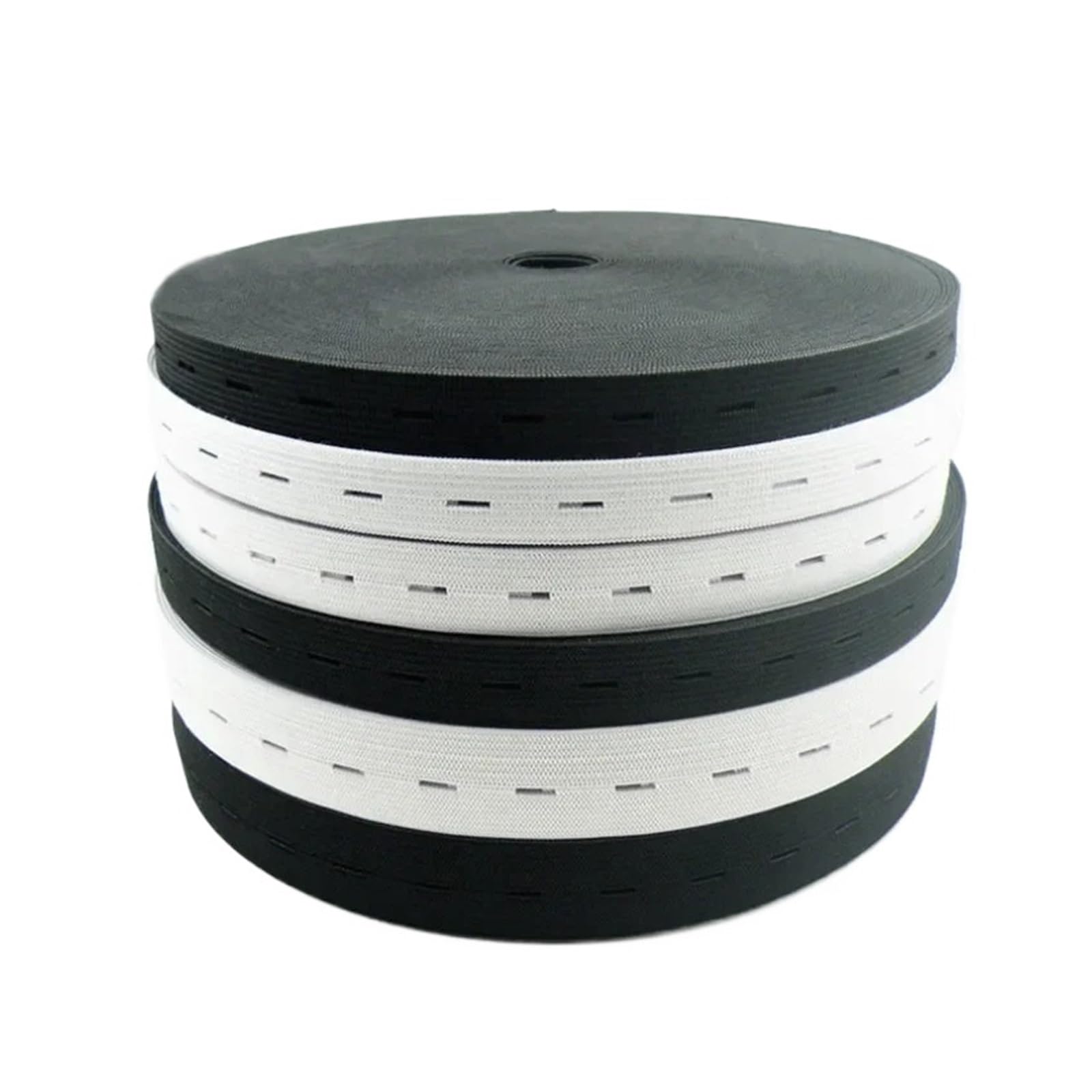Cinta De Cinta Con Banda Elástica De Punto Con Ojal | 15/20/25/30mm hilo blanco negro correas elásticas artesanía accesorios de costura DIY 40 metros(25mm white 40meter)