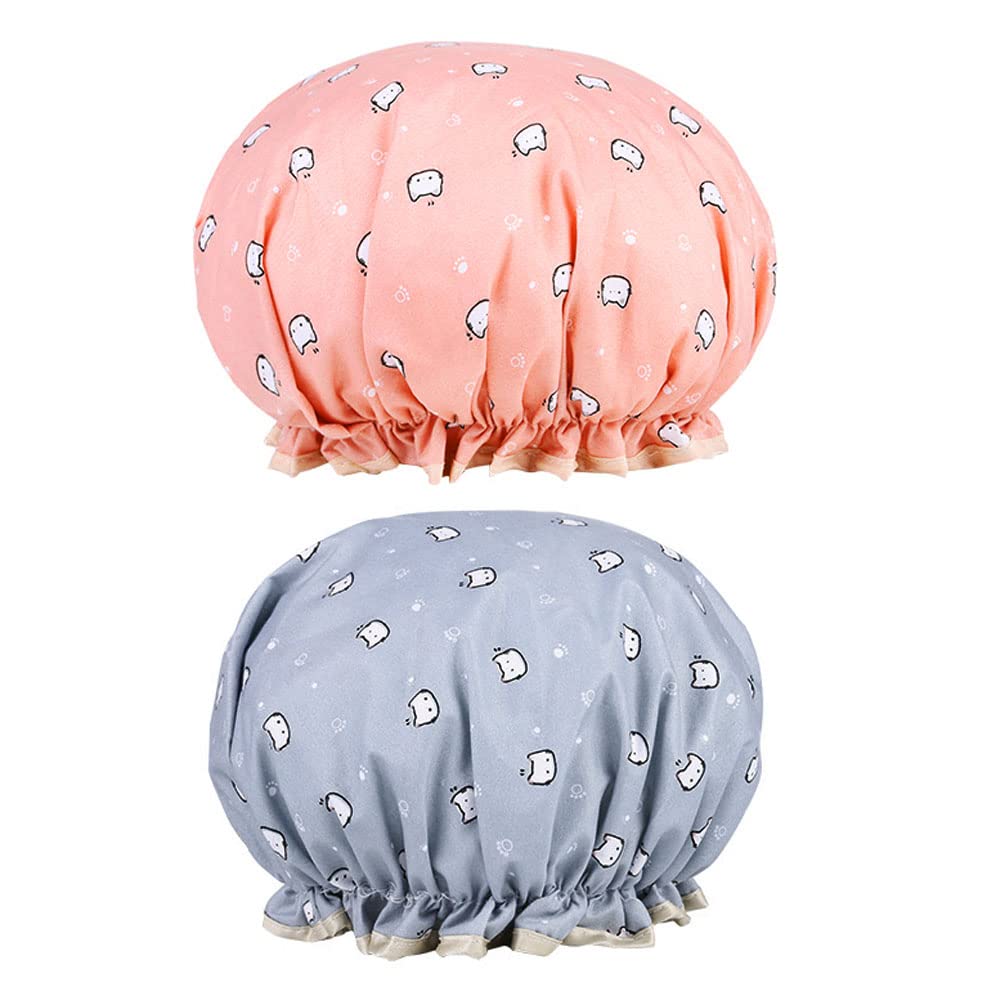 2 Piezas Gorro Ducha Impermeable, Gorros de Ducha Reutilizable de Doble Capa, Gorro Ducha Mujer con Bandas de Goma para Spa Salón Viaje Hotel Hogar (Azul, Rosa)