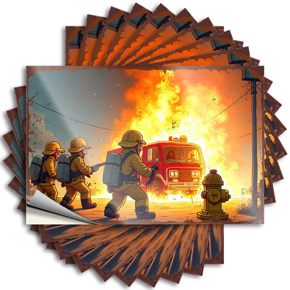 Firefighters Battling Blaze Near Burning Truck Tattoos Home Bar Accessories | Happy Cover Removable Decal Pack(12X18CM)