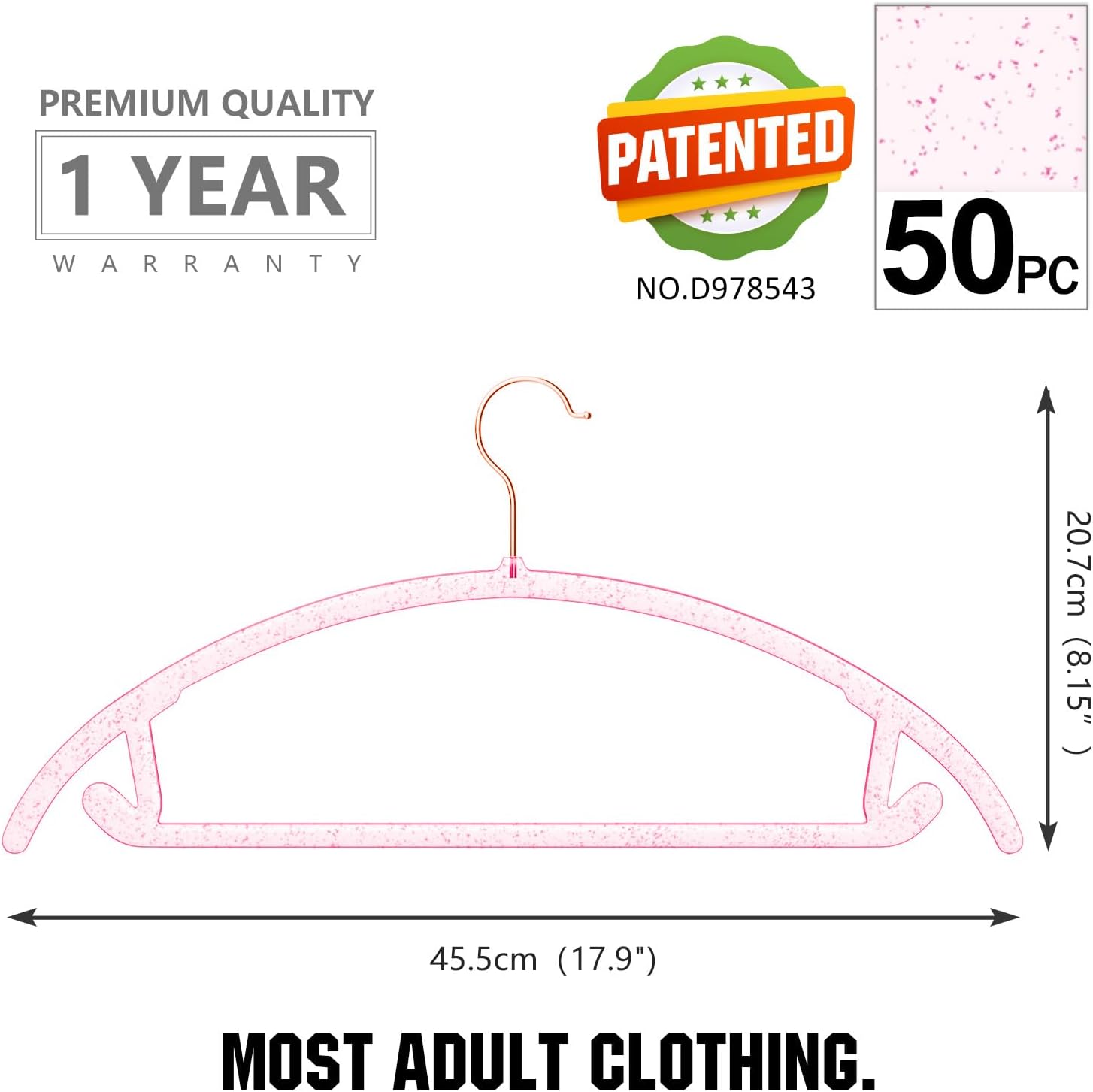 MIZGI Premium Clear Hangers (Pack of 50) Heavyduty- Pink Acrylic No Shoulder Bump Suit Hangers - Space Saving Clothes Hangers,Rounded Hanger for Coat,Sweater,Jackets,Pants - Image 4