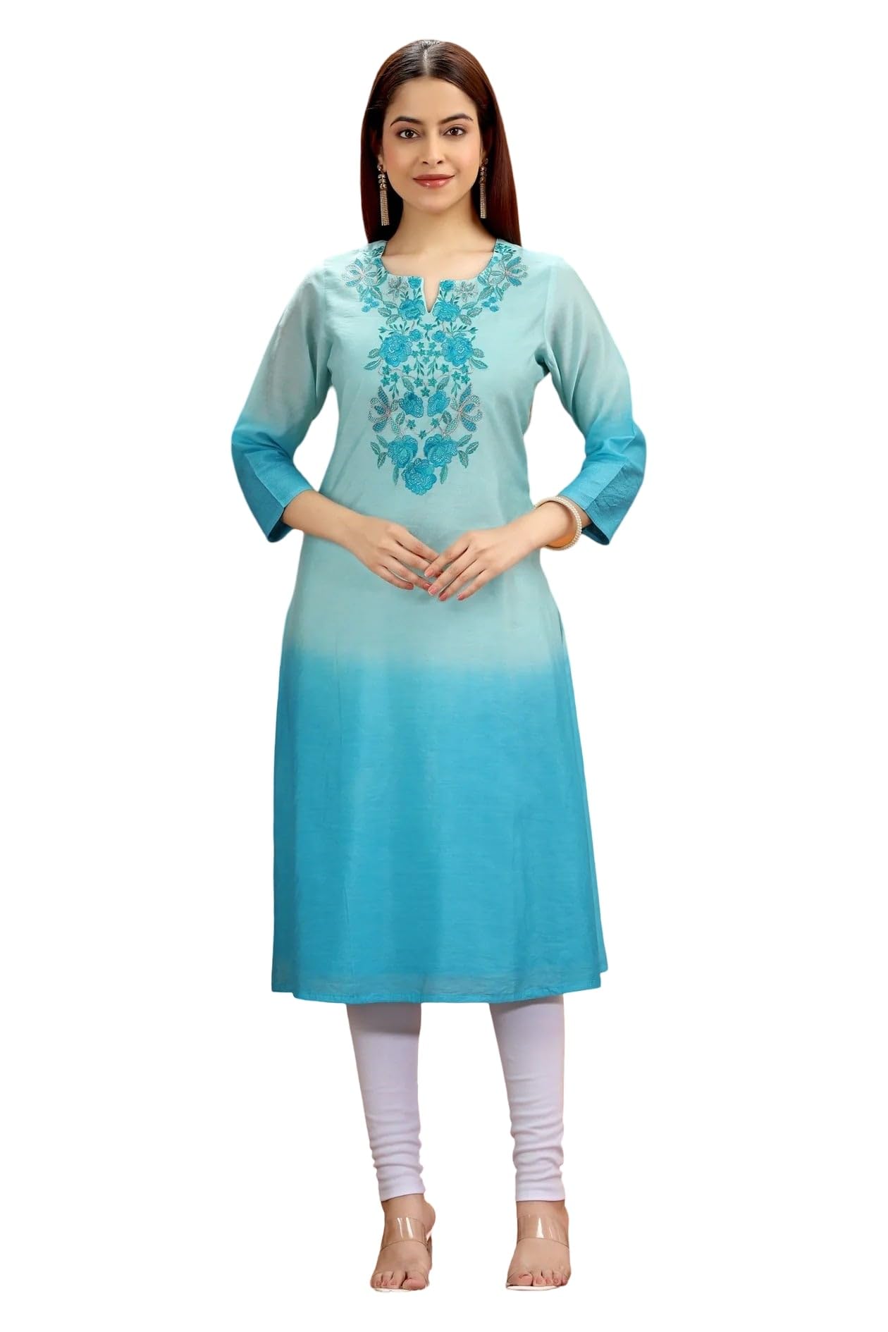 Teal Chanderi Straight Embroidered Kurta-image-44