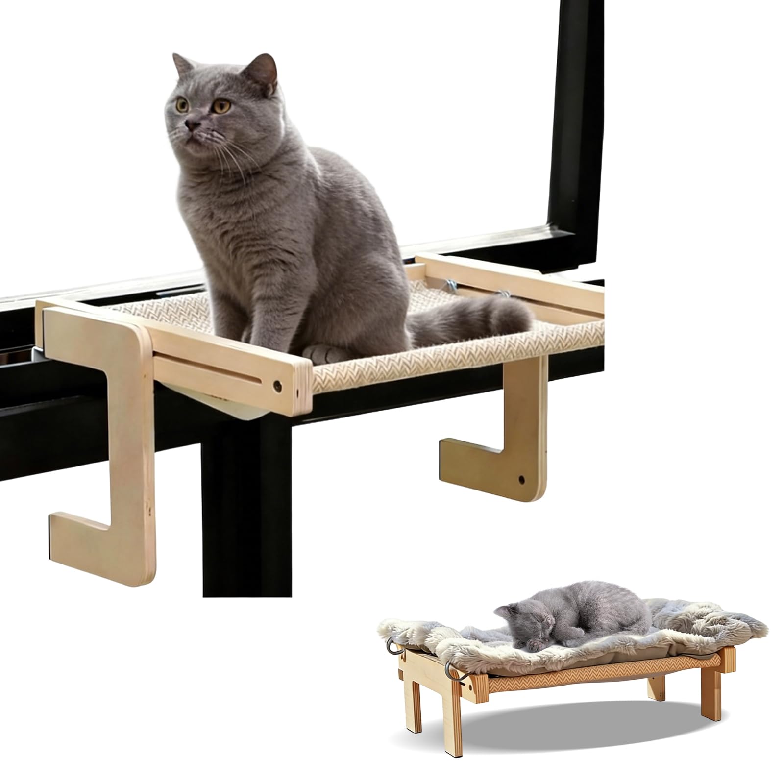 Hamaca Cama Gato Ventana, Hamaca para Ventana con Alfombra Reversible y Lavable, Instalación sin Herramientas Estante para Gato MAX.20 kg, 50 x 39 cm