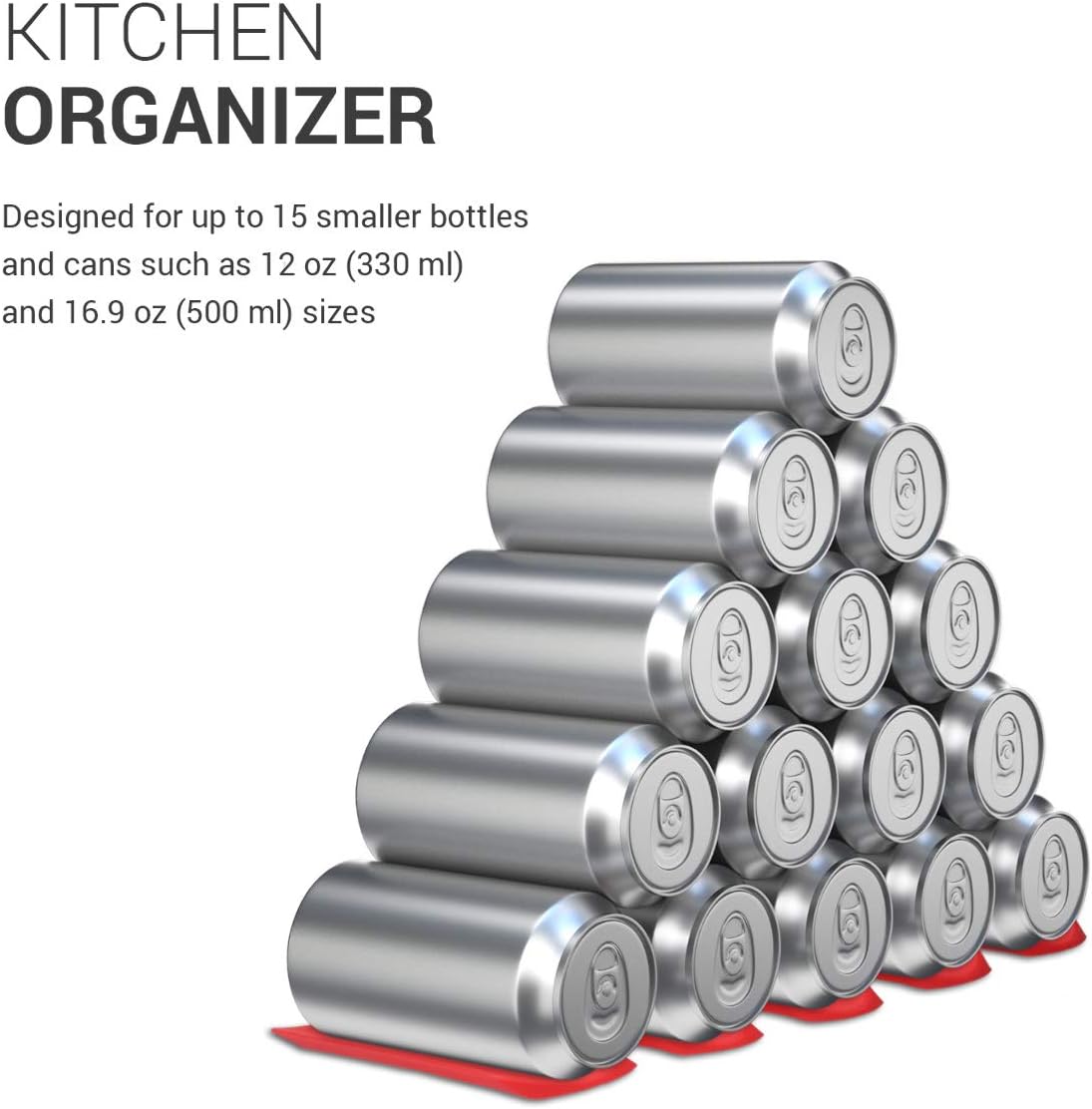 kwmobile Silicone Bottle Stacking Mat - Refrigerator Organizer to Stack Bottles, Cans, Beer, Soda - Non-Slip Holder Rack - Red