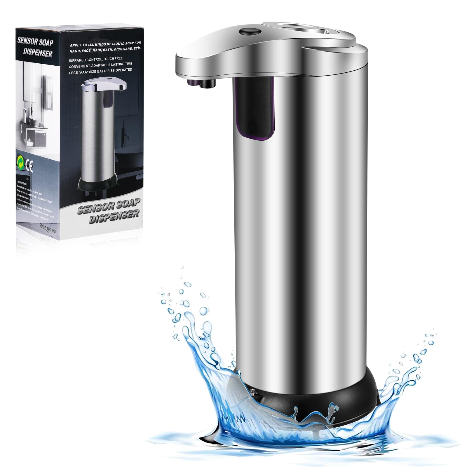 Dispensador de Jabón Automático con Sensor, 280ml Sin Contacto, Funcionamiento a Pilas, Dosificador de Jabón de Mano para Baño y Cocina, Higiénico y Fácil de Usar