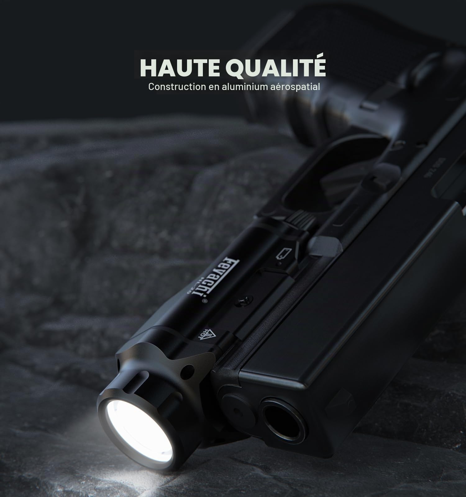 Feyachi HL-20 Lampe torche de 1500 lumens, LED améliorée, lampe de poche tactique pour arme à feu, traîneau de suivi et clé pour Picatinny (Noir)