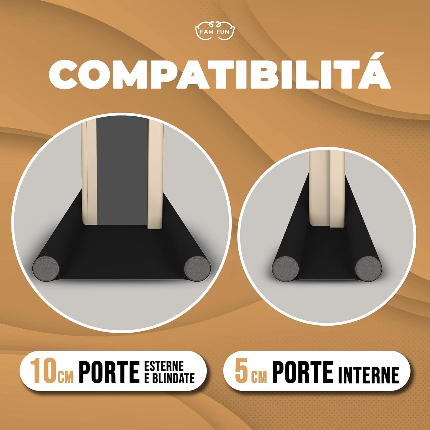 WÖRTHIT - Paraspifferi Sottoporta Impermeabile per Porte Blindate e Normali Interne ed Esterne - Si Accorcia su Misura - Protegge dal Freddo, Umidità, Acqua e dagli Insetti - Lavabile (Nero 80cm)