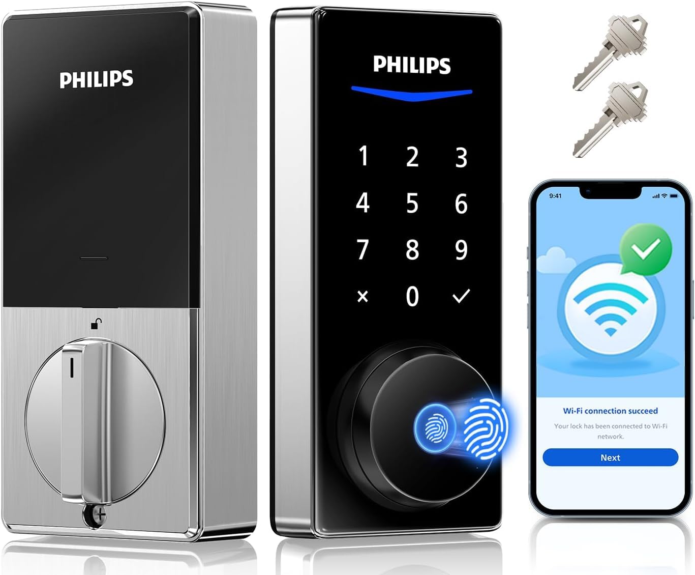 Built-in WiFi Smart Lock with Handle by PHILIPS – Commercial Grade