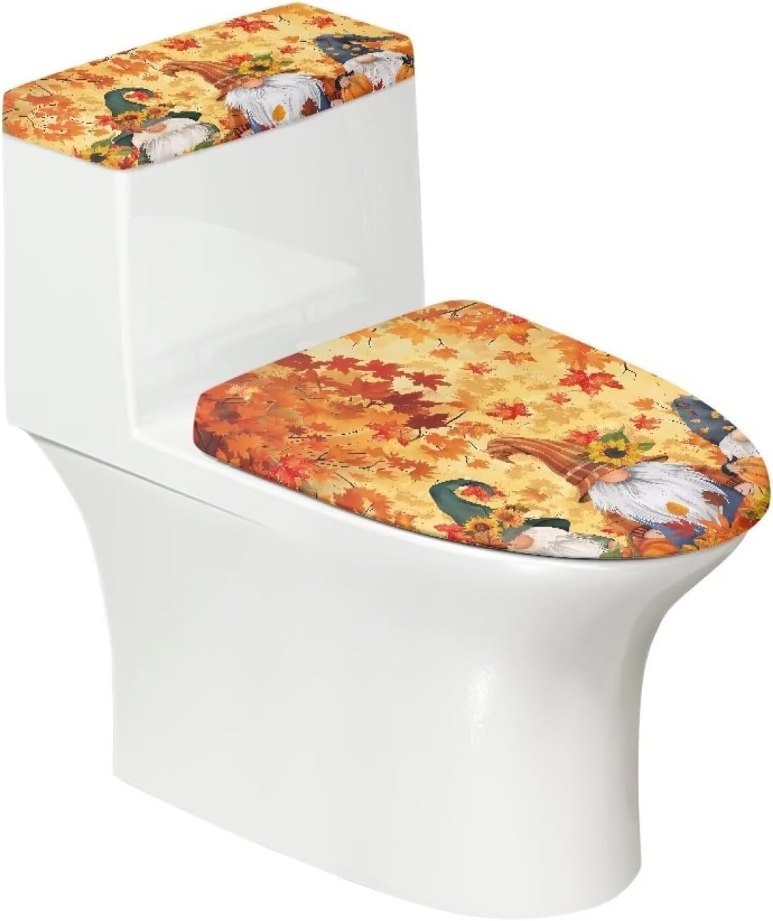 Gnome Toilet Lid Covers for Bathroom Set Maple Leaf Soft Toilet Seat Cover Set for Thanksgiving Washable Elongated Home Decoration