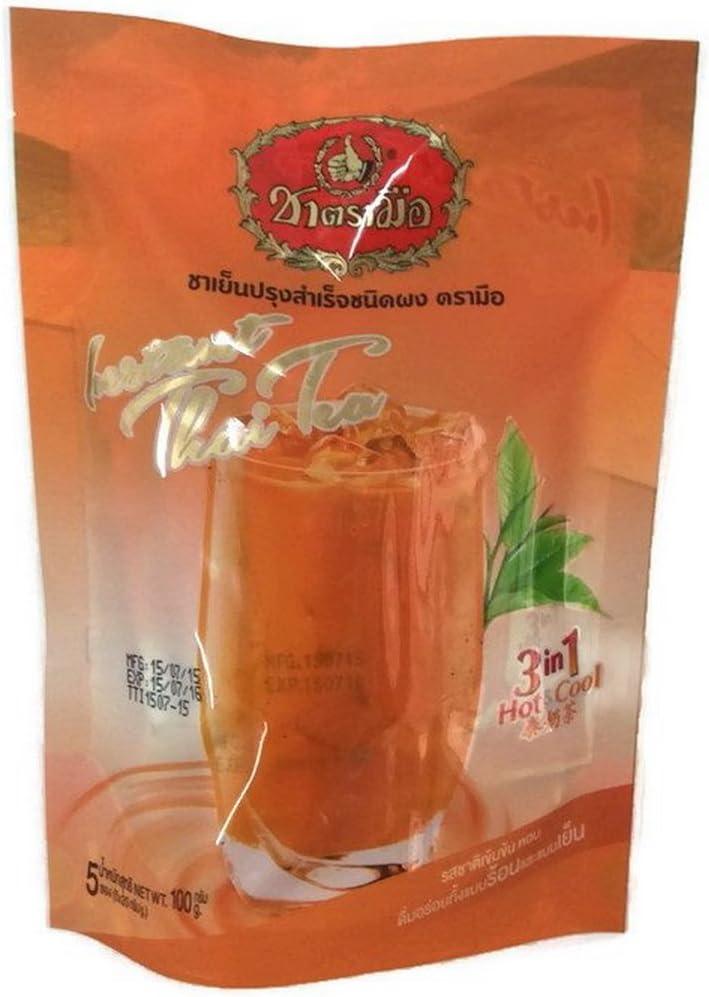 Number One Brand Instant Thai Tea 3 in 1 Tea Drinks Both Hot and Cold 2 Bags X 5 Sachets