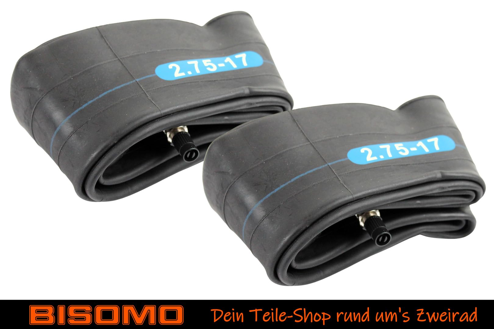 BISOMO 2x Schlauch 2.75 x 17 Zoll, verdickt extra robust, Autoventil gerade, für Simson S53 S83 + Felgenband für Kreidler Puch Zündapp Herkules, Moped, Motorrad, Mofa