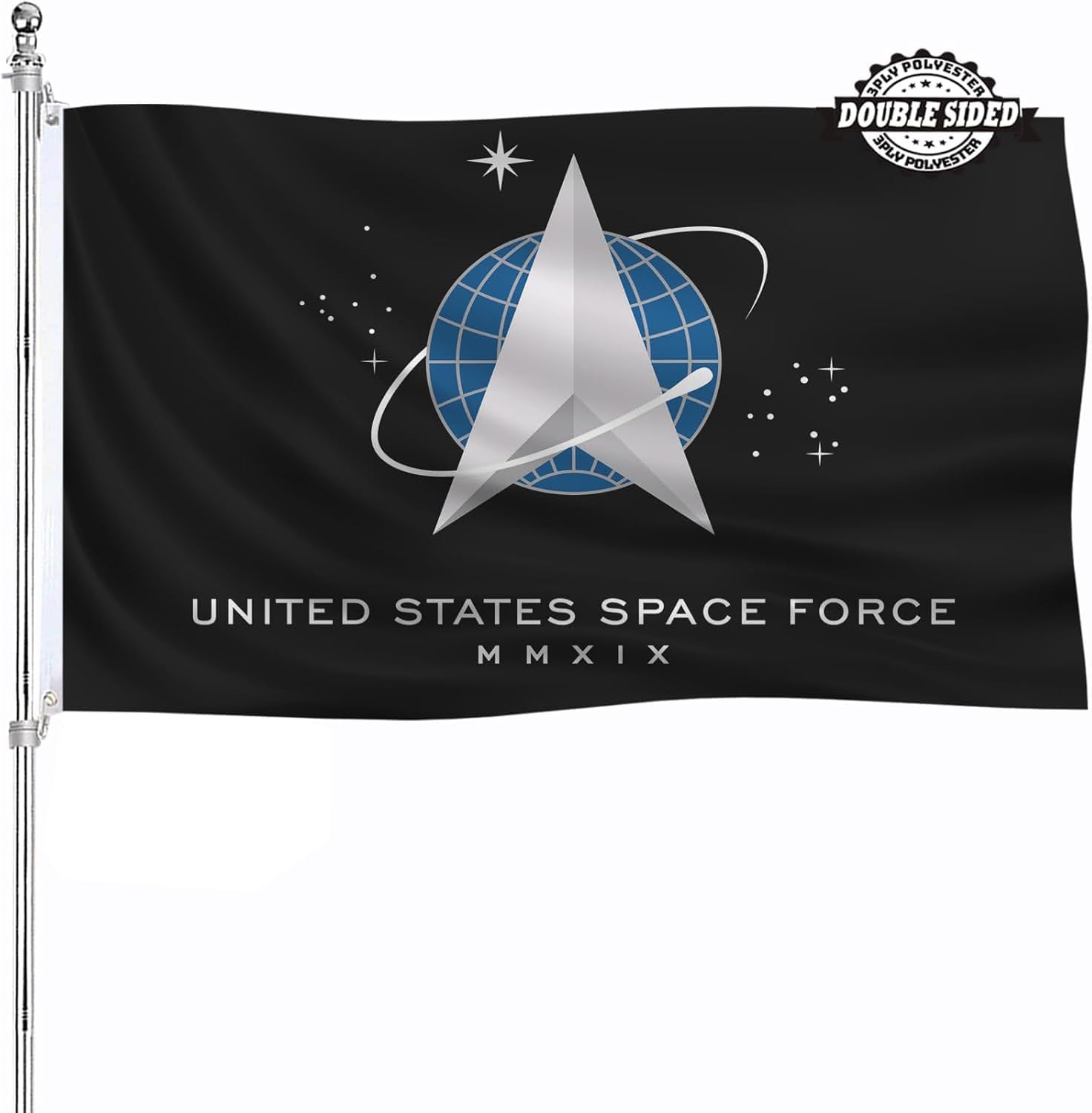 Double Sided US Space Force Falg 3x5 Outdoor United States Flags Heavy Duty 3 Ply Thick Polyester Material with 2 Metal Grommets, 4 Rows of Stitching