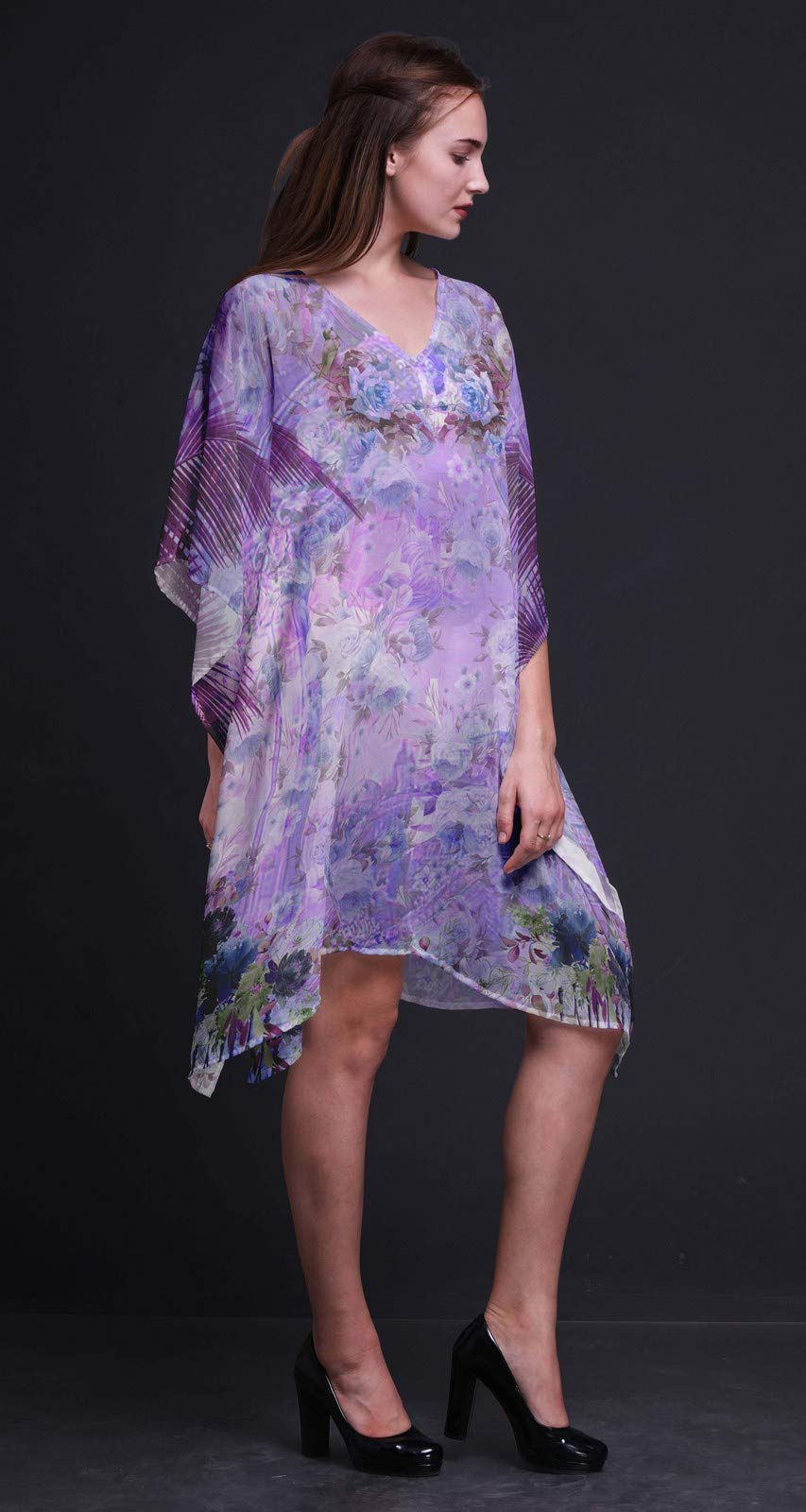 Verde Floreale mughal Short Caftan Midi Dress Beach Swimwear Cover up Womens Kaftan