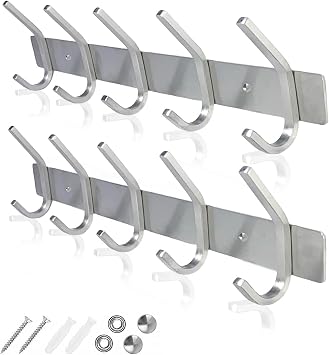 GlazieVault Coat Racks - Stainless Steel Coat Hooks 2 Pack - Heavy Duty Wall Mounted Hooks