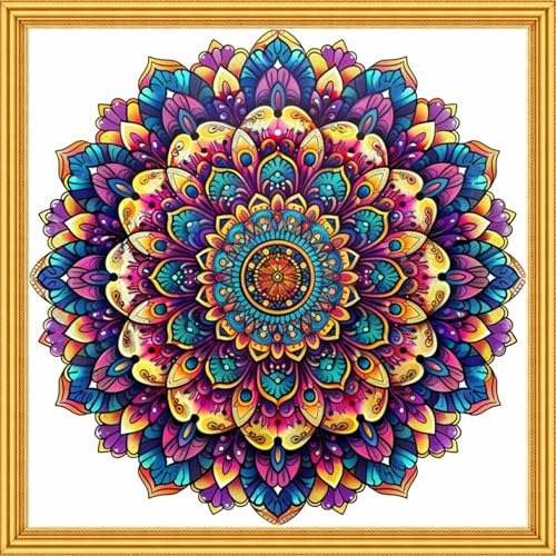 Image of Foxhool Stamped Cross Stitch Kits,11CT Printed Cross Stitch Pattern Full Embroidery Kits for Beginner Needlepoint Kits-Magic Mandala 18x18 inch