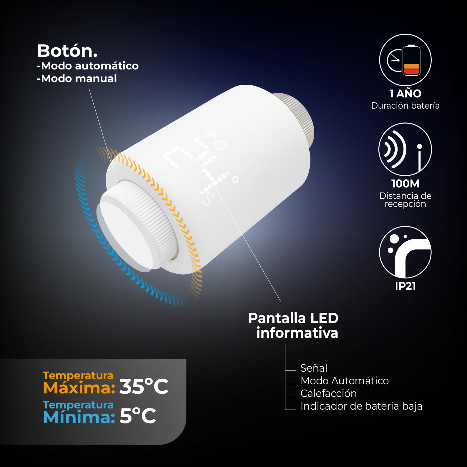 LED ATOMANT 4X Valvula Termostatica Zigbee para Radiador Control Voz y App | Control por voz, Compatible con Alexa y Google Assistant
