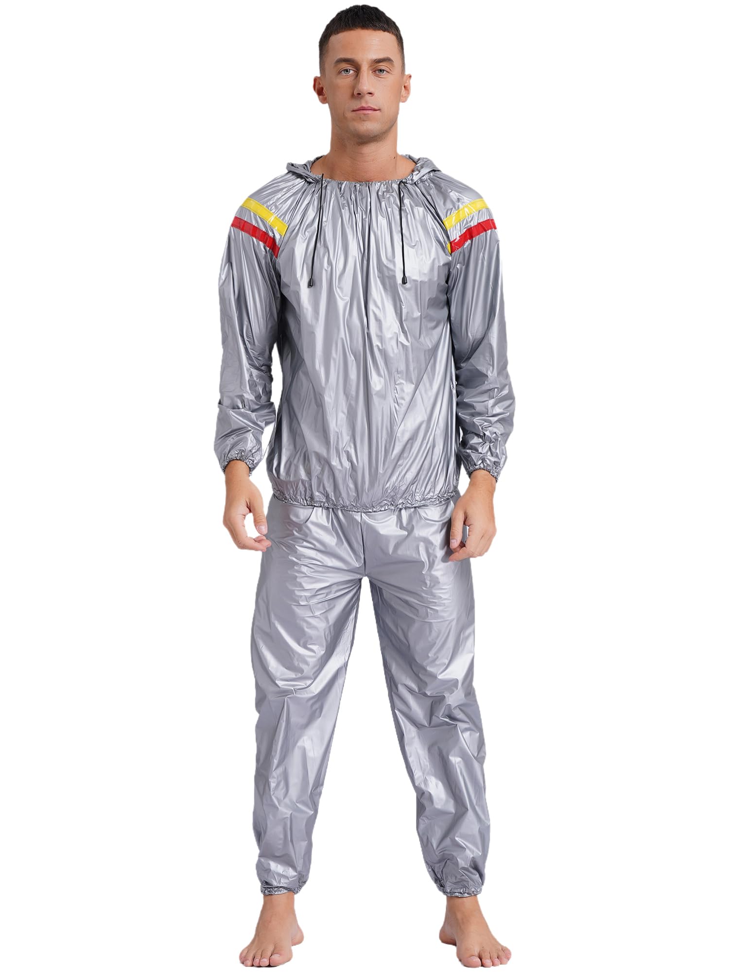CHICTRY Men's Heavy Duty Sweat Suit Sauna Exercise Gym Sauna Suit Fitness Workout Anti-Rip with Hood Type A Silver XXL