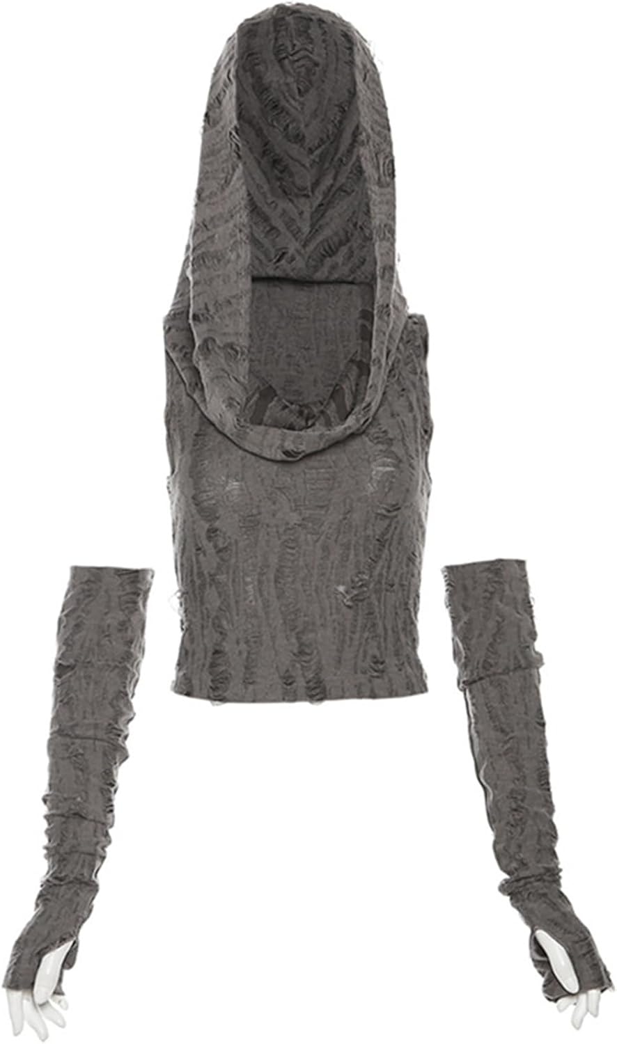 Women’s Ripped Hoodie Sweater Vest Hollow Out Hooded Crop Top Knit Pullover Streetwear with Oversleeve - Image 6