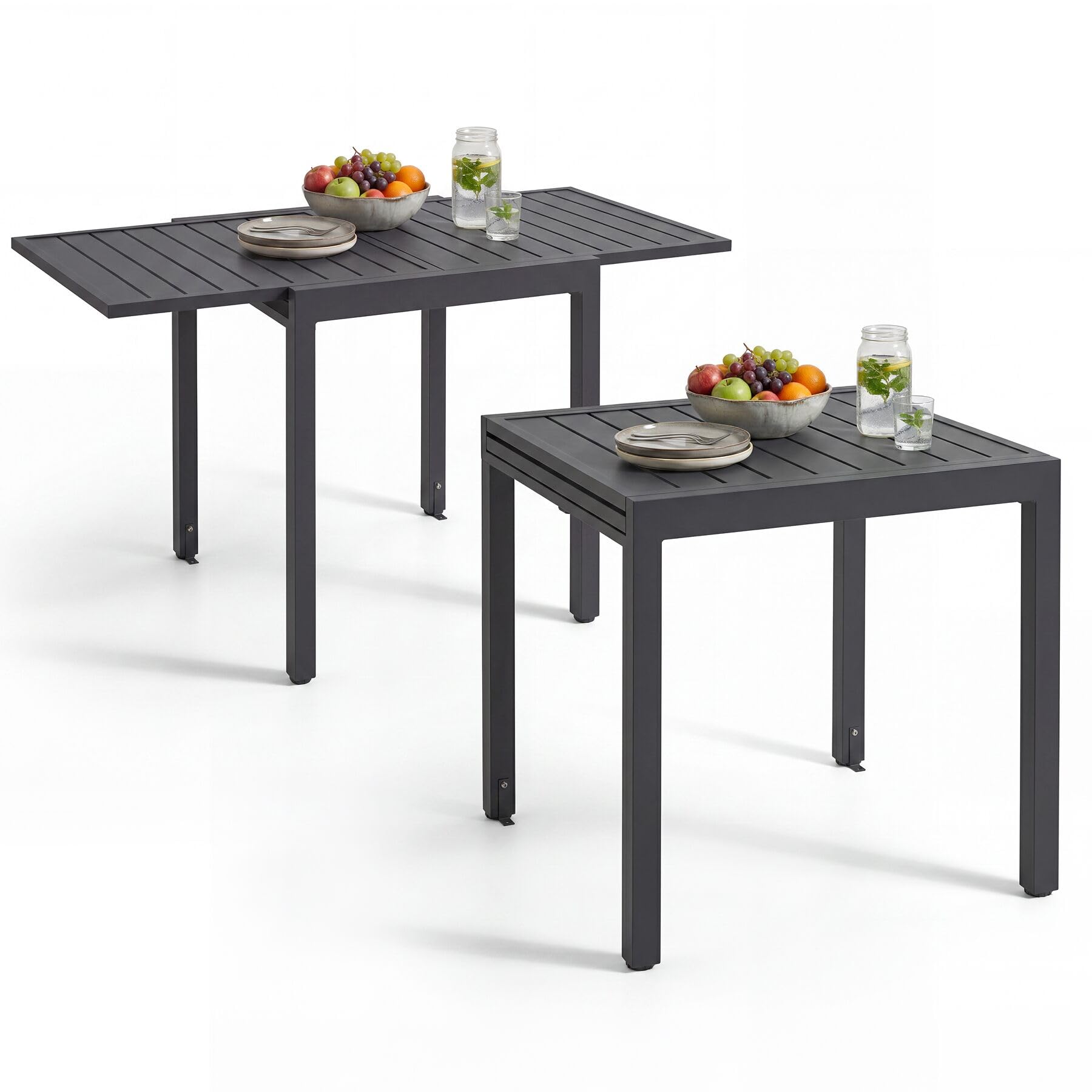 tectake® Tavolo da Esterno Allungabile in Alluminio, 70/140 x 70 x 75 cm, Regolabile in Altezza, Piano a Doghe, Piedini Antiscivolo, Resistente Intemperie, Tavolo da Pranzo 4-6 Persone - Grigio Scuro