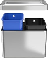 Vista 4 de iTouchless Bote con cubo de basura y cubo de reciclaje extraíbles, delgado, acero inoxidable, doble compartimiento y parte superior abierta, 5.3