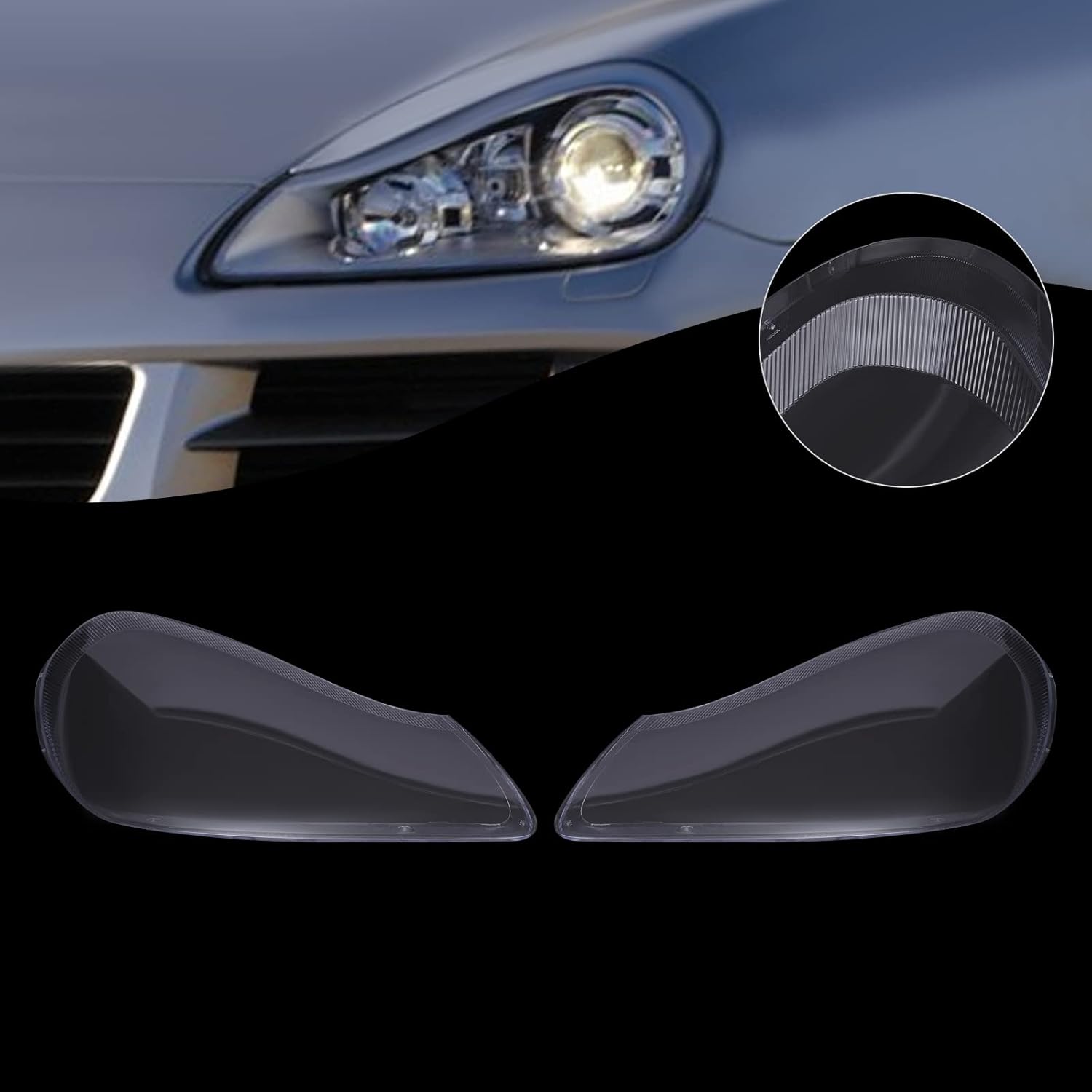 1 Pair Headlight Lens Cover for Porsche Cayenne 2008 2009 2010, Headlamp Lens Cover Transparents Shell