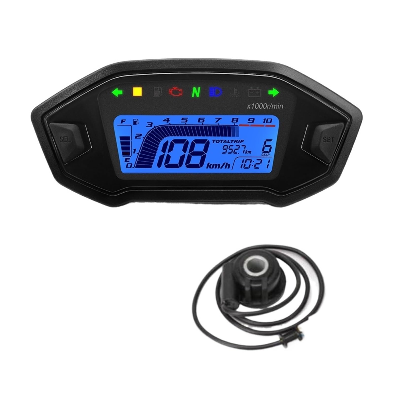Moto Odómetro Tacómetro Velocímetro Digital Universal para Motocicleta, Medidor De Panel, Tacómetro, Odómetro, Nivel Combustible, Temperatura del Agua para 2,4 Cilindros