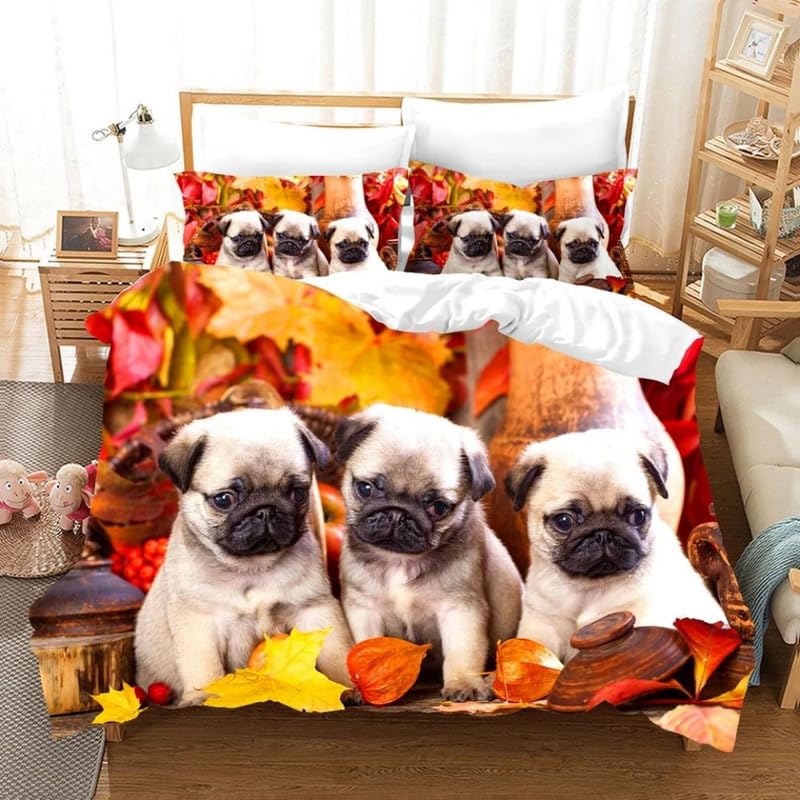 Housse de Couette Doux 110g/㎡ Microfiber Motif Chien Orange 220x240cm