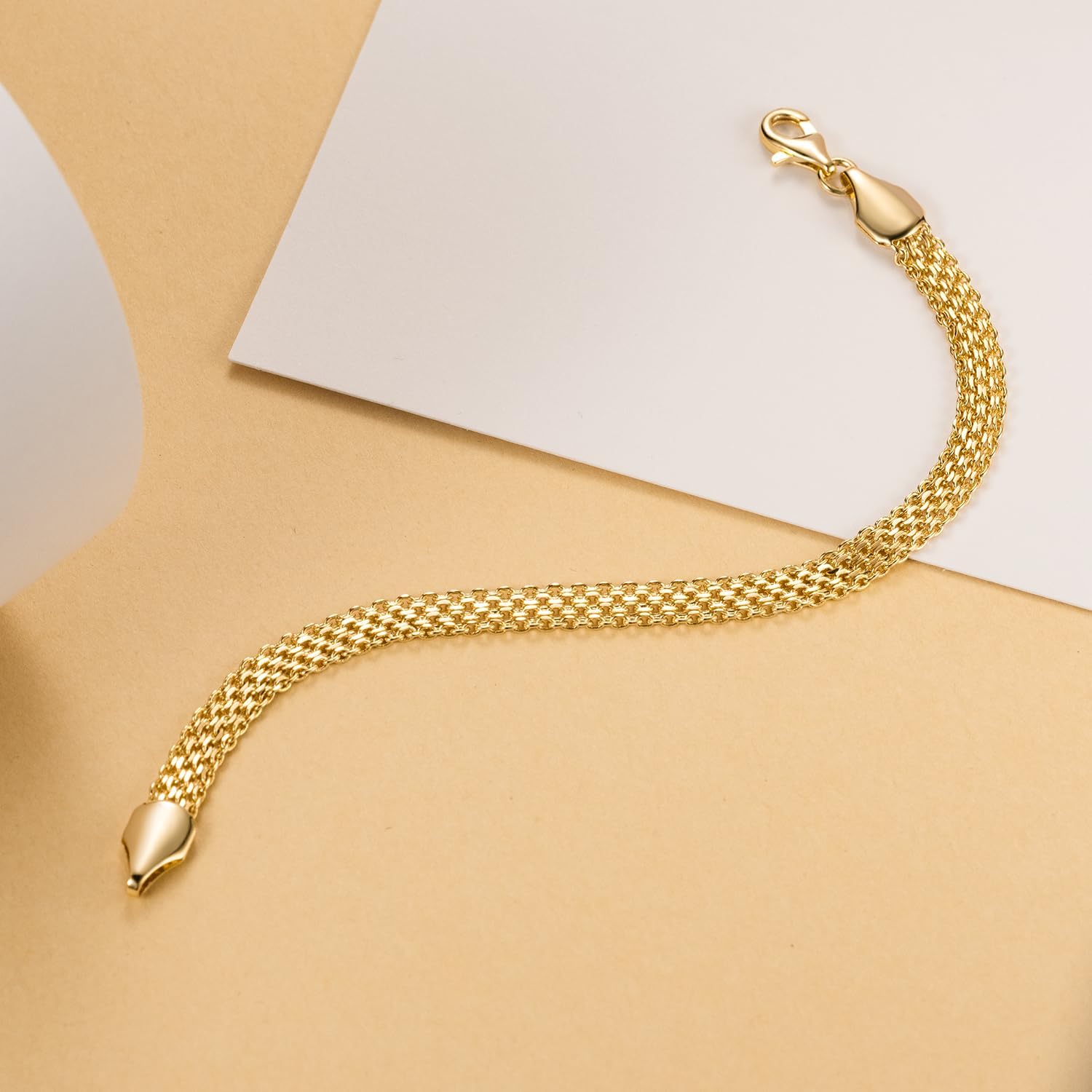 14K Gold Bracelets for Women Non Tarnish Mesh Link Chain for Womens 5.6mm Width Charm Bracelet for Men Jewelry Diamond Cut 5 Sizes