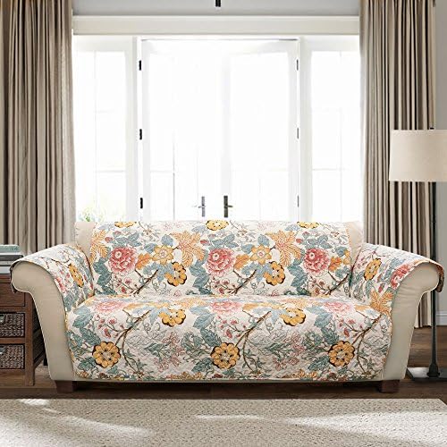 Lush Decor Loveseat Sydney Furniture Protector-Floral Leaf Garden Pattern Cover-Blue and Yellow, Blue & Yellow