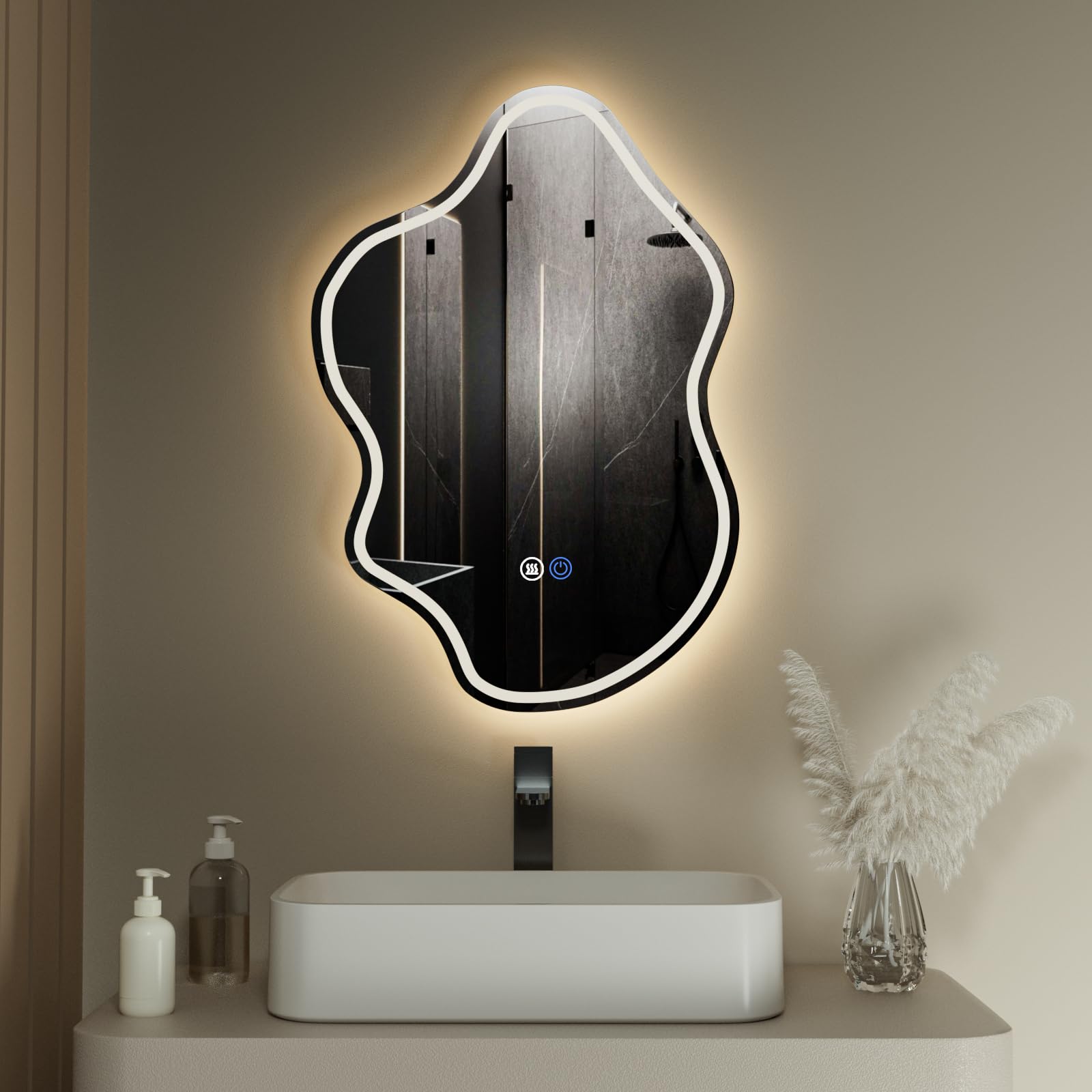 32x 22 Irregular LED Bathroom Mirror with Lights Cloud Smart LED Mirror for Bathroom Dimmable Lighted Bathroom Mirror