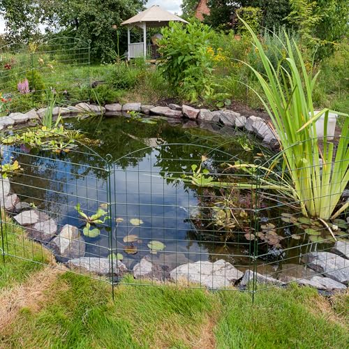 Relaxdays Teichzaun, 5 Zaunelemente, je HxB: 78 x 75 cm, Oberbogen, zum Stecken, Metall, Garten, Pool, Beetzaun, grün