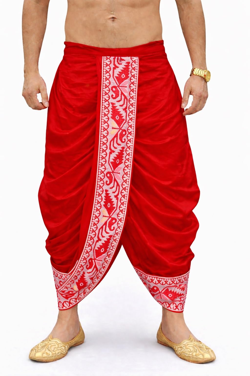 Men's Ready to Wear (Pant System) Jamdani(Border) Design Dhoti for Marriage,Pooja,Festival, etc.-picture-27