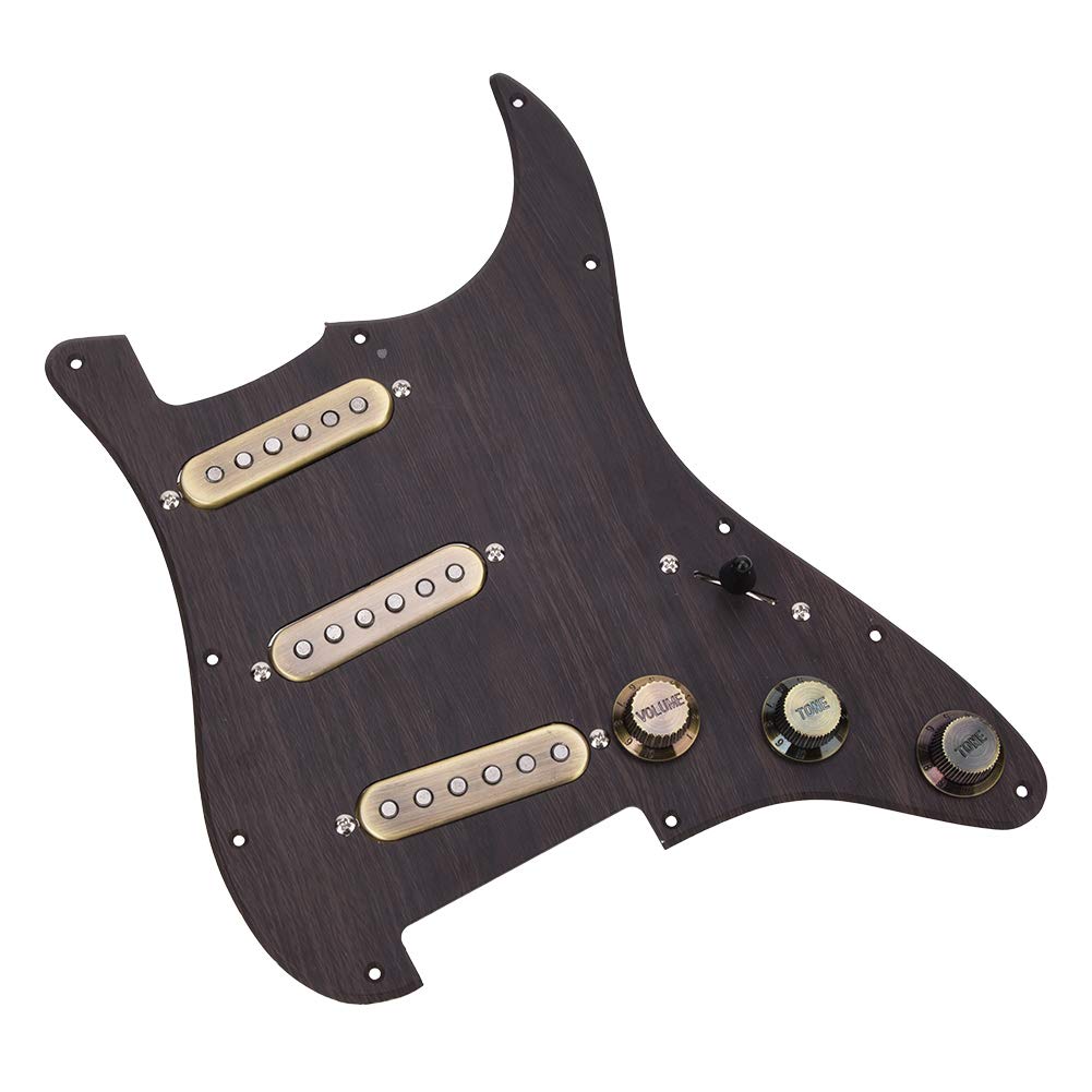 RiToEasysports Zestaw Przetworników Pickguard SSS Loaded w Stylu Vintage z płytą tylną, Lekkie Części Zamienne do Gitary dla Zespołów Muzycznych, Stop Aluminium + Drewno dla Miłośników Gitary
