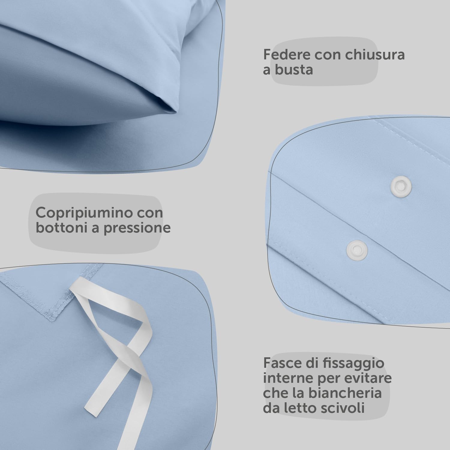 Blumtal Copripiumino Una Piazza e Mezza 200x200 e Federe 50x80 - Set di Lenzuola in microfibra extra morbida certificata Oeko-Tex, Set Copripiumino con 2 Federe - 3 pezzi - Azzurro