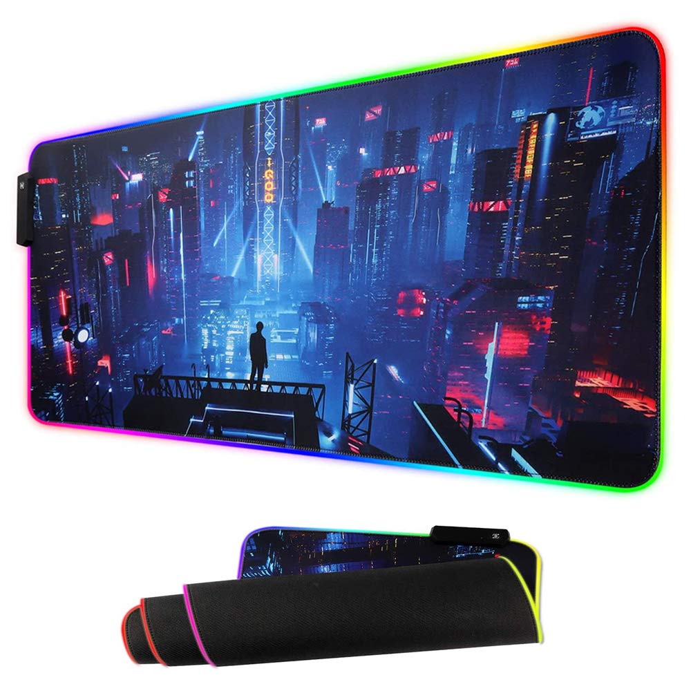 Aimetech RGB Mouse Pad, Led Gaming Mouse Pad Oversized Glowing Mat Colorful Soft Mat for Mice Computer Keyboard with Non-Slip Rubber Base Water-Resistant 31.5×11.8 inches (80x30 rgnight)