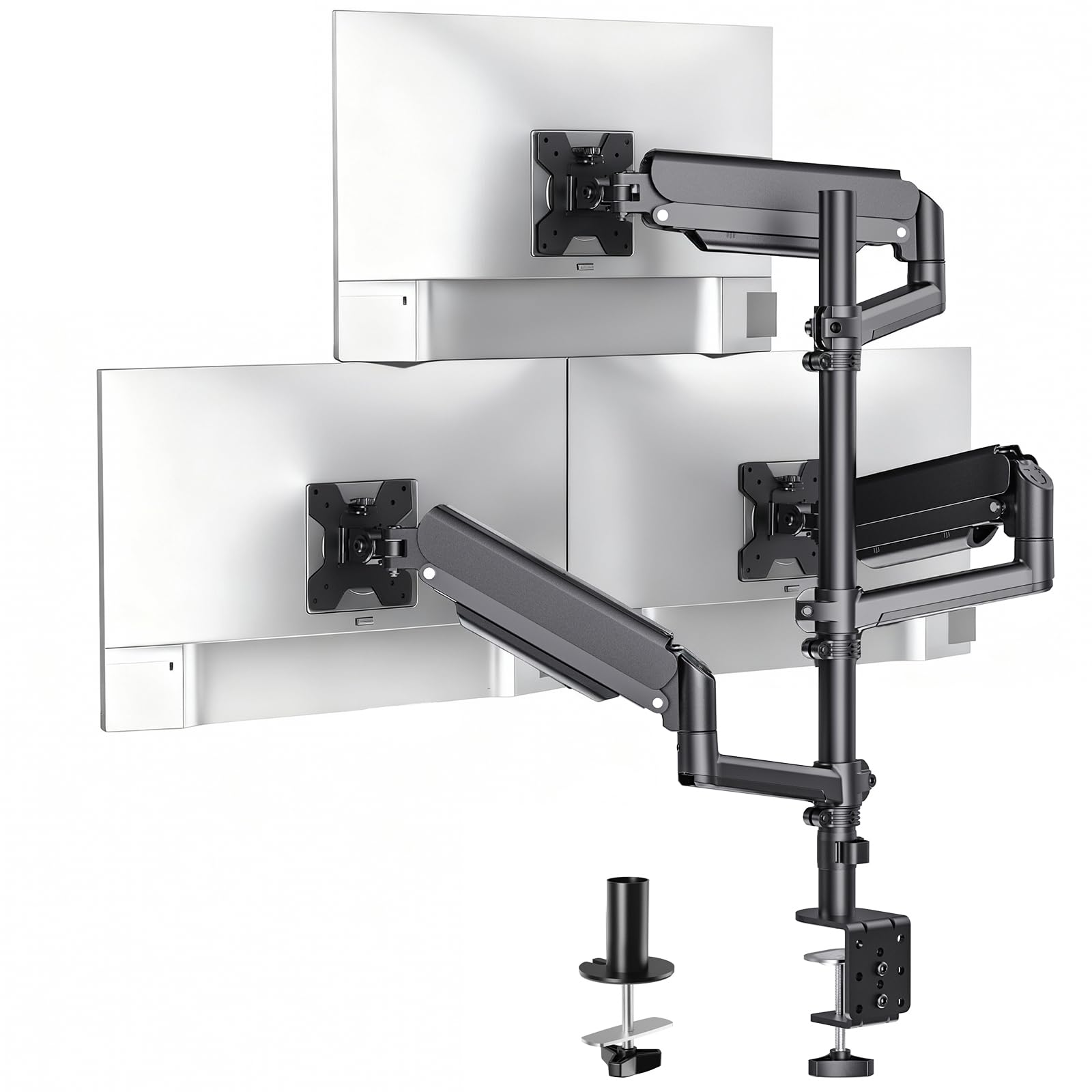 WALI Triple Monitor Mount for 17-32 Inch Screens, Full Adjustable 3 Monitors Desk Mount with Clamp & Grommet Base, Gas Spring Monitor Arm, up to 19.8lbs Each, VESA 75x75 100x100 mm (GSDM003XL), Black