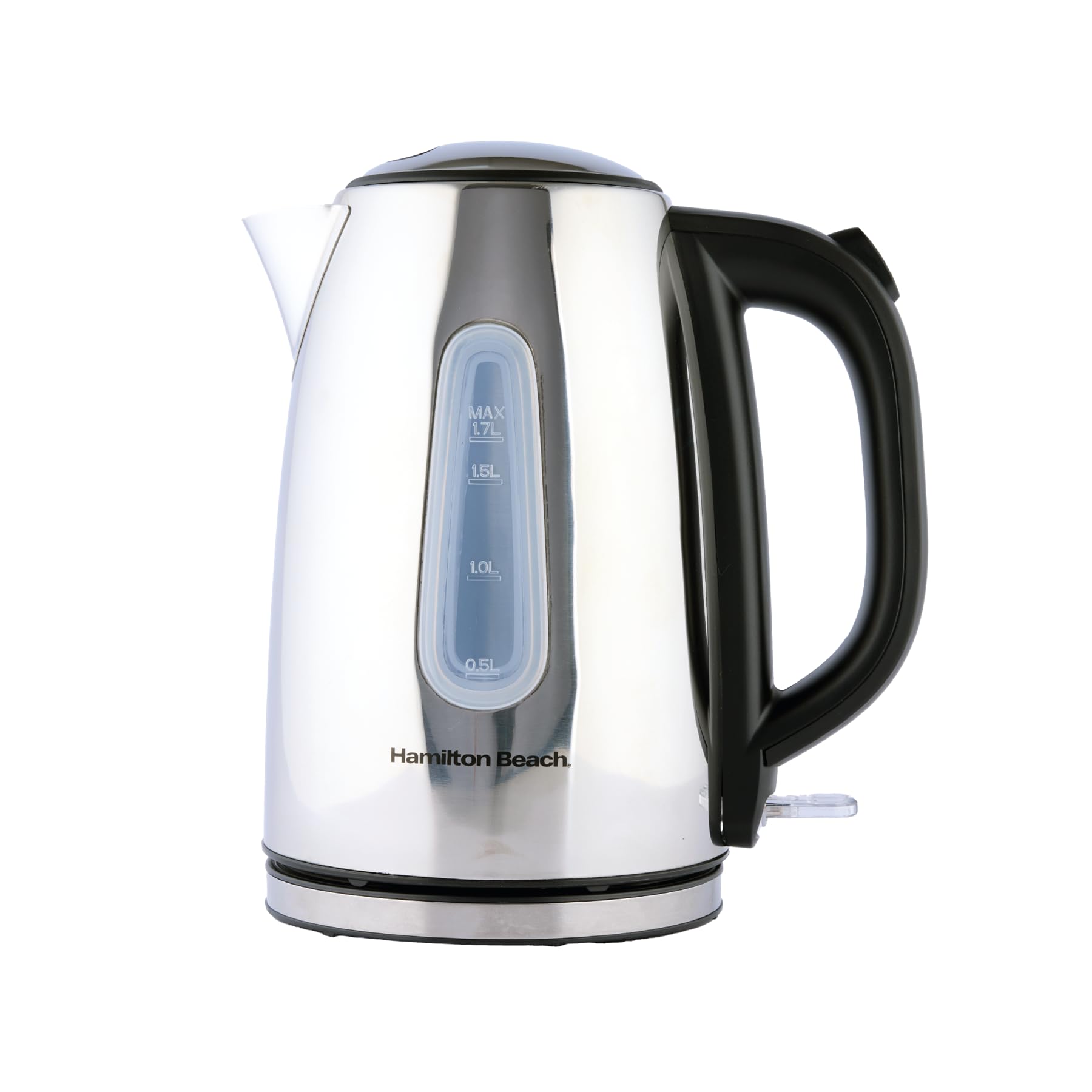 Hamilton Beach Electric Kettle, Rise, 1.7L, Polished Stainless Steel, 3kW Rapid Boil, Boil Dry Protection, Auto Shut Off, Push Button Lid, Water Level Window, 360° Base, Silver - HB01402P
