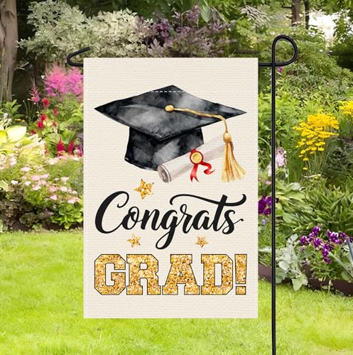 2026 Graduation Garden Flag | Congrats Grad Yard Sign Class of 2026 with Diploma Cap | Double Sided Graduation Yard Flag, UV-Resistant Outdoor Décor