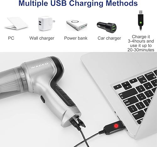 Miniatura 4 de WADEO Aspiradora de mano inalámbrica, 9000 PA, aspiradora portátil inalámbrica, mini aspiradora, ultraligera de 0.7 libras, aspiradora de mano